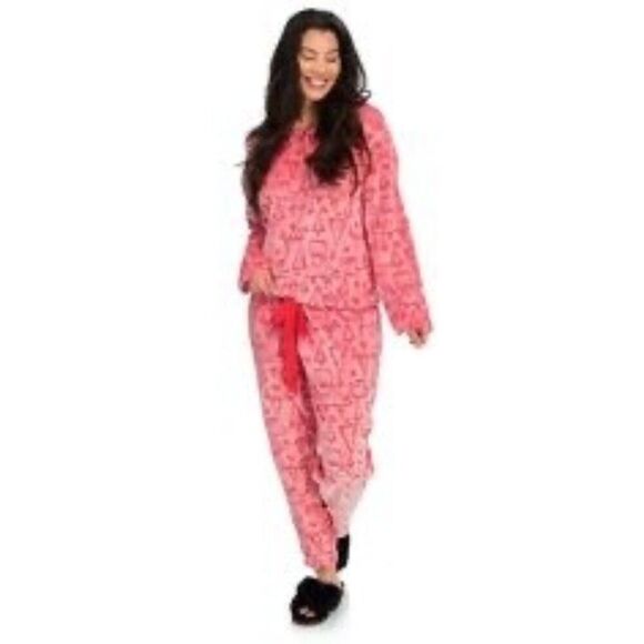 NWT Bearpaw Plush Knit Long Sleeve Tie Front Top & Joggers Pajama Set Red  Sz Lg - Picture 1 of 15